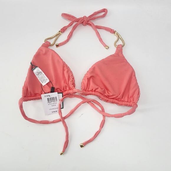 Despi Infinity Triangle Bikini Top M Shimmer Textured Halter Brazilian Peach - Picture 7 of 9